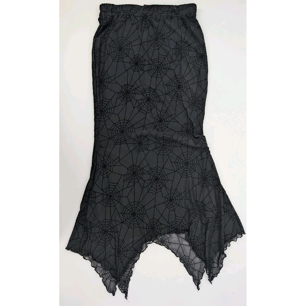 Black Mesh & Velvet Spiderweb Midi Skirt Size L Lined Whimsigoth Witchy Gothic